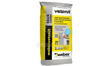 Цементный зимний тонкослойный клей weber.vetonit block winter 25 кг