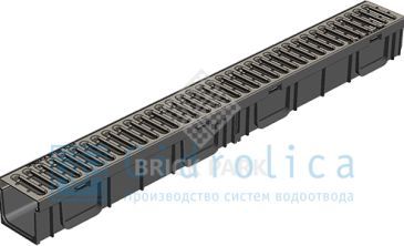 Комплект Gidrolica Light: лоток водоотводный ЛВ -10.11,5.9,5 - пластиковый с решеткой РВ -10.10,8.100 стальной оцинкованной, кл. A15